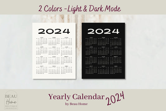 2024 Year At A Glance Calendar | Printable Wall Calendar
